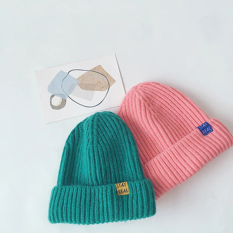 Solid Colour Warm Soft Knitted Hats - Yellow, Green, Pink, Grey, Orange