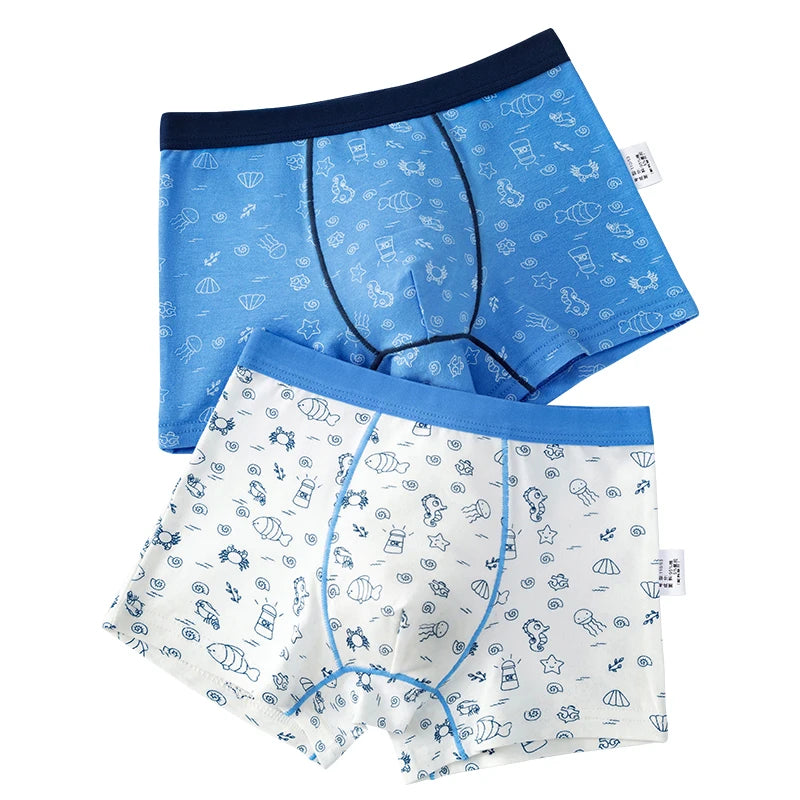 2pcs Cotton Soft Boxer Briefs with Elephant and Dinosaur Pattern for Boys - Green, Blue, Light Brown