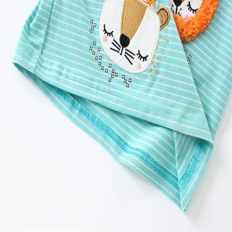 Soft Cotton Long Sleeve T-Shirts with Adorable Cartoon Prints - Blue