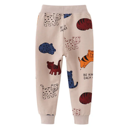 Sweatpants For Boys & Girls with Animals Print - Beige