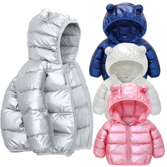 Cute Ears Hooded Windproof Padded Jacket - Pink, Blue, White, Black, Silver