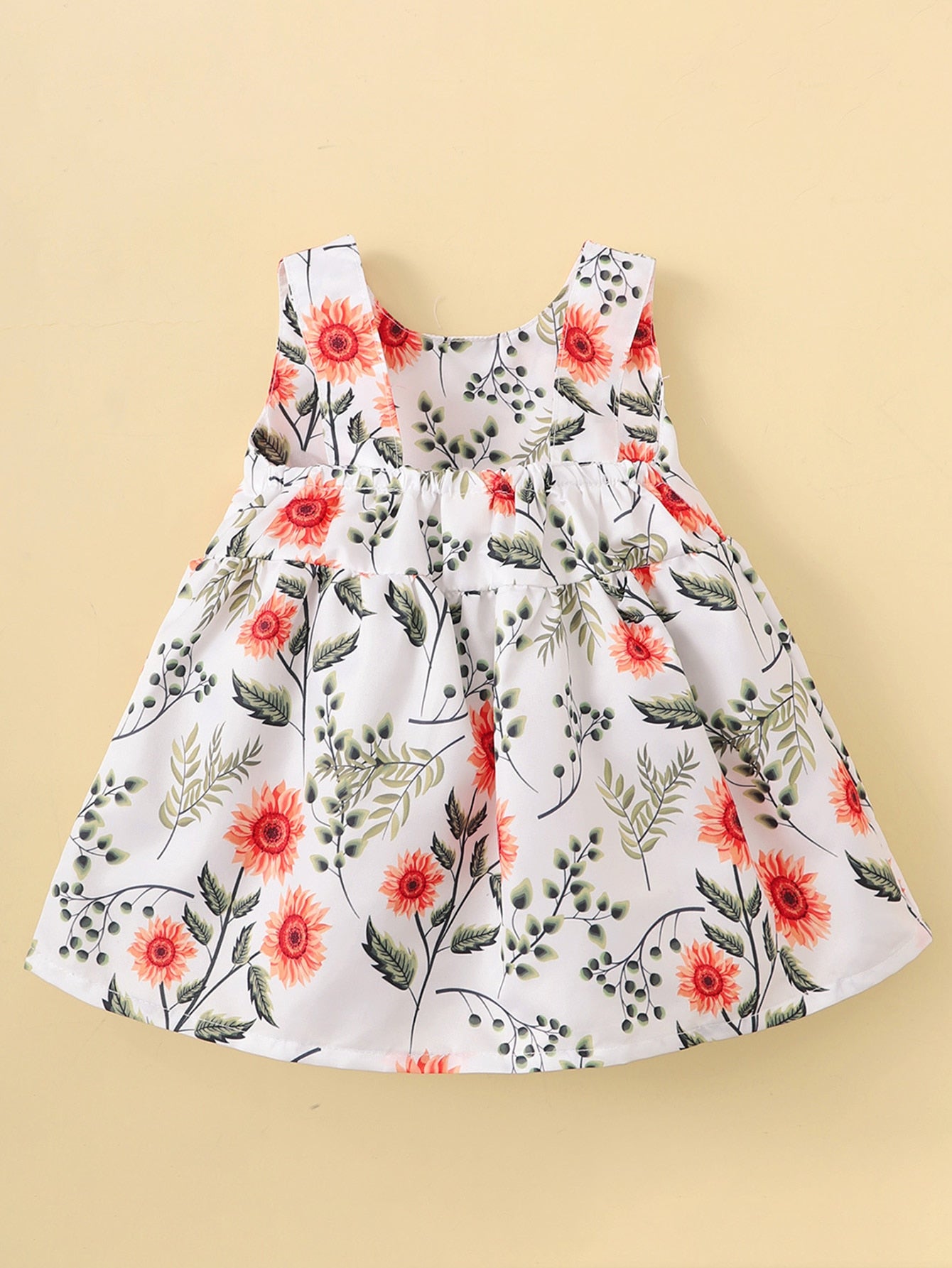 Baby Girl Floral Bow Sleeveless Dress - White