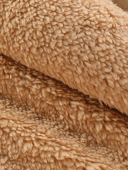 Cute Casual Warm Zip Coat With Hood and Fleece Lining - Beige