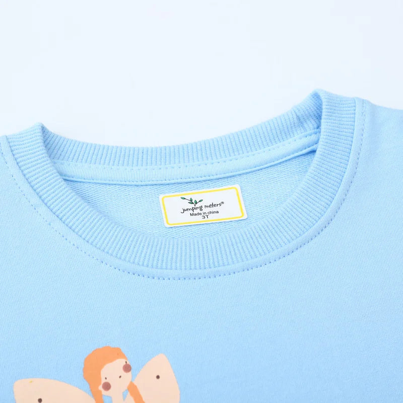 Girls' Long Sleeve Sweatshirts 100% Cotton Cartoon Appliques - Blue