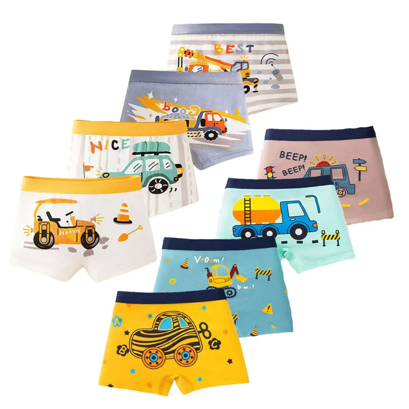 Сotton Breathable Boxer Shorts for Boys, 4 Pcs - Green, Grey, Blue, Yellow, White, Navy, Multicoloured