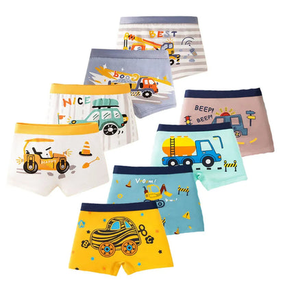 Сotton Breathable Boxer Shorts for Boys, 4 Pcs - Green, Grey, Blue, Yellow, White, Navy, Multicoloured