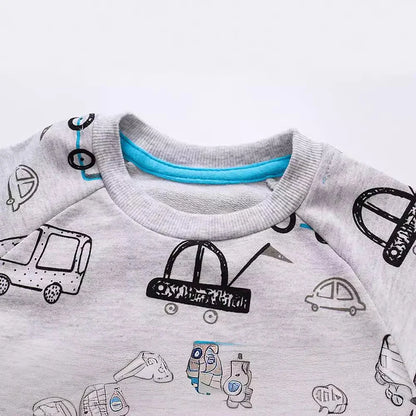 Cotton Autumn Sweatshirt with Cartoon Cars for Boys 2-7 Years - Grey