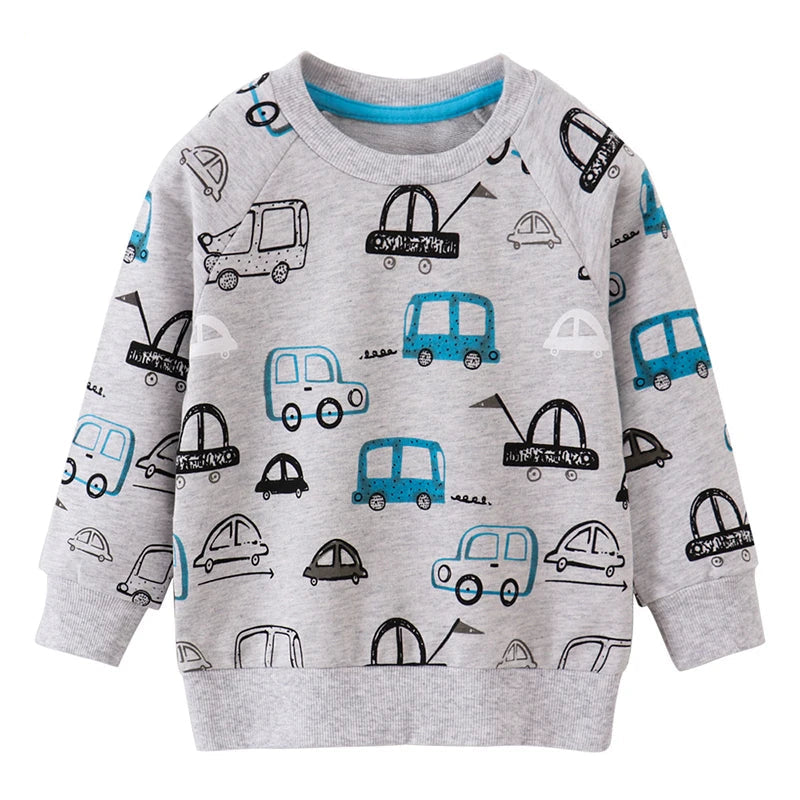 Cotton Autumn Sweatshirt with Cartoon Cars for Boys 2-7 Years - Grey