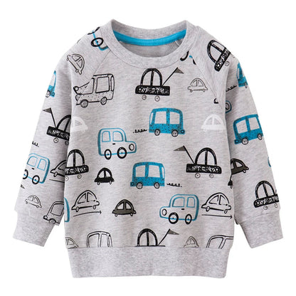 Cotton Autumn Sweatshirt with Cartoon Cars for Boys 2-7 Years - Grey