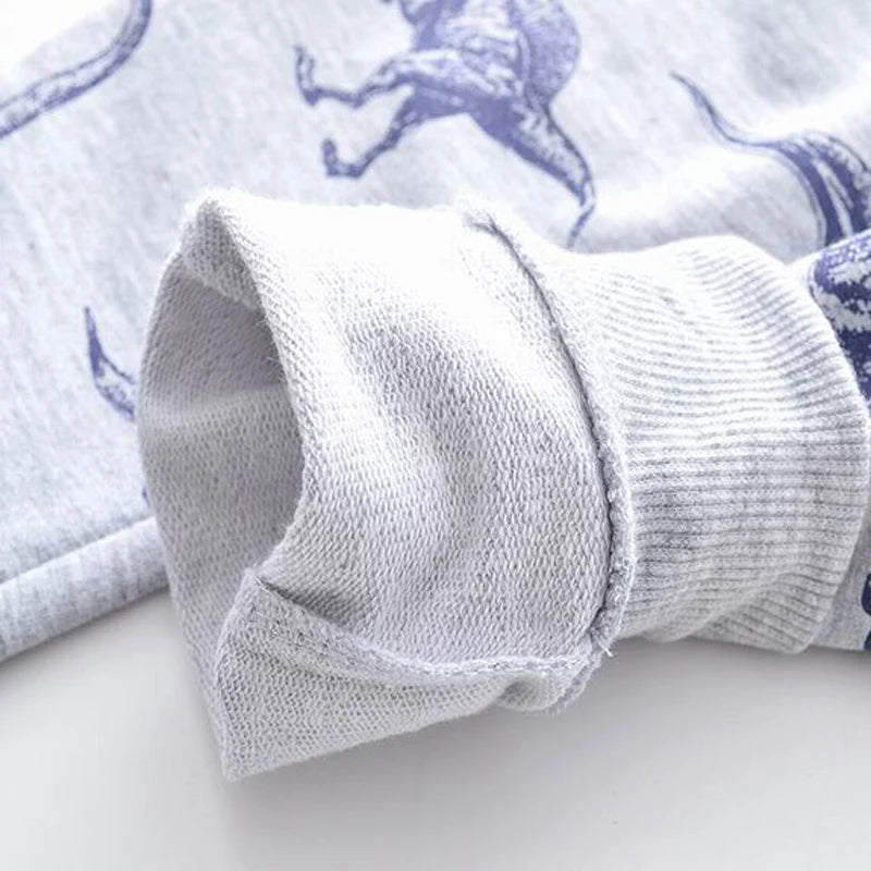 Cotton Warm Full Length Trousers with Dinosaur Pattern for Boys and Girls 2-7 Years Old - Grey