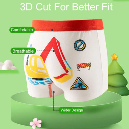 Сotton Breathable Boxer Shorts for Boys, 4 Pcs - Green, Grey, Blue, Yellow, White, Navy, Multicoloured