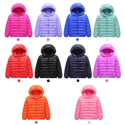 Warm Children's Down Jackets With Hood & Zipper - Red, Blue, Rose, Black, Navy Blue