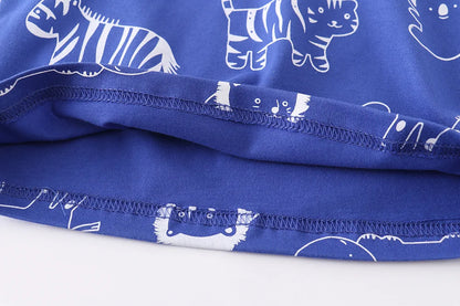 Boys Girls Short Sleeve Cute Printed Animal Cotton Tops - Blue