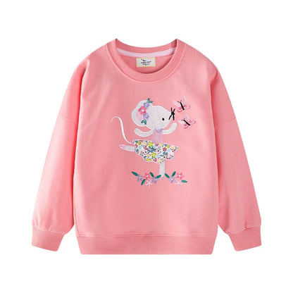 Cute Breathable 100% Cotton Long Sleeve Sweatshirt with Mouse Applique - Pink