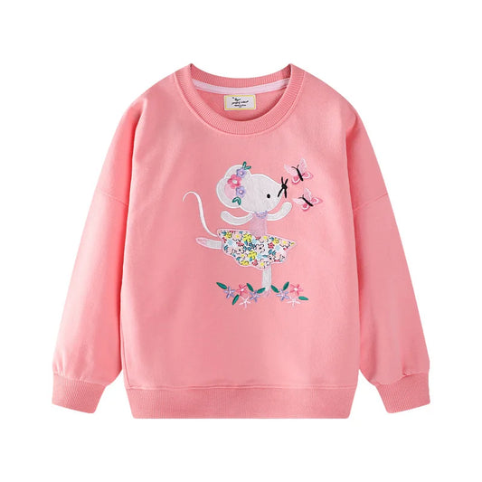 Cute Breathable 100% Cotton Long Sleeve Sweatshirt with Mouse Applique - Pink