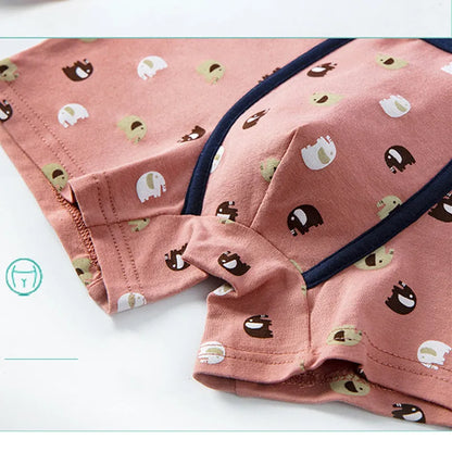 2pcs Cotton Soft Boxer Briefs with Elephant and Dinosaur Pattern for Boys - Green, Blue, Light Brown