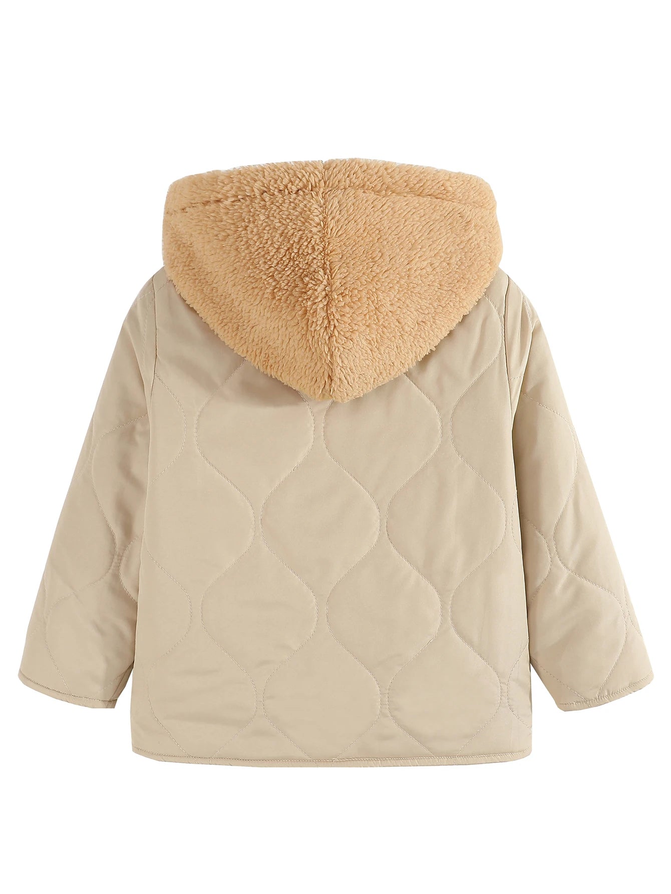 Cute Casual Warm Zip Coat With Hood and Fleece Lining - Beige