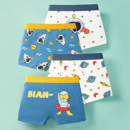 Сotton Breathable Boxer Shorts for Boys, 4 Pcs - Green, Grey, Blue, Yellow, White, Navy, Multicoloured