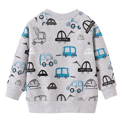 Cotton Autumn Sweatshirt with Cartoon Cars for Boys 2-7 Years - Grey