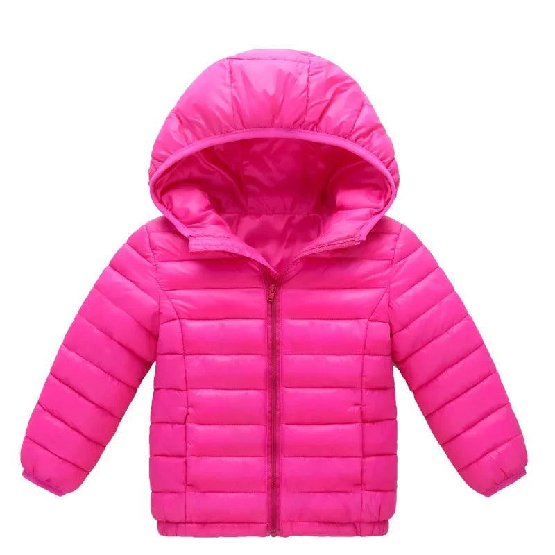 Warm Children's Down Jackets With Hood & Zipper - Red, Blue, Rose, Black, Navy Blue