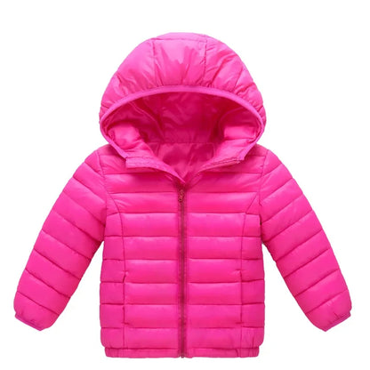 Warm Children's Down Jackets With Hood & Zipper - Red, Blue, Rose, Black, Navy Blue