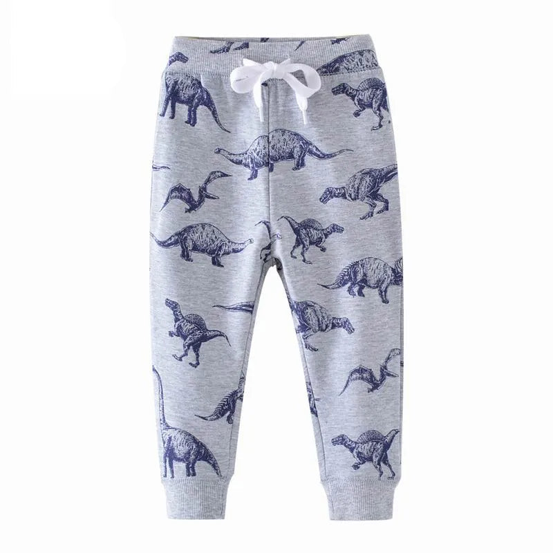 Cotton Warm Full Length Trousers with Dinosaur Pattern for Boys and Girls 2-7 Years Old - Grey