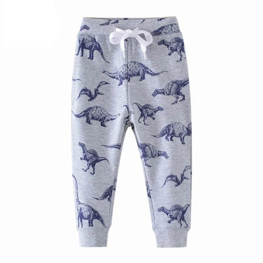 Cotton Warm Full Length Trousers with Dinosaur Pattern for Boys and Girls 2-7 Years Old - Grey