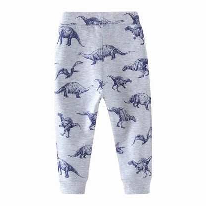 Cotton Warm Full Length Trousers with Dinosaur Pattern for Boys and Girls 2-7 Years Old - Grey