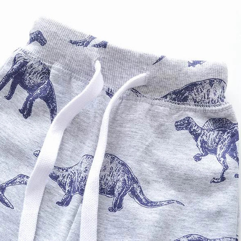 Cotton Warm Full Length Trousers with Dinosaur Pattern for Boys and Girls 2-7 Years Old - Grey