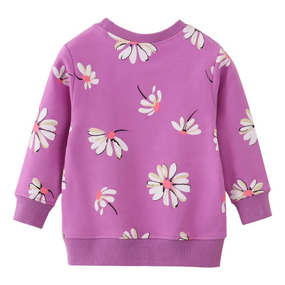 Girls’ Cotton Outfit with Long Sleeve Sweatshirt and Pants with Floral & Animal Prints - Red, Pink, Beige, Purple