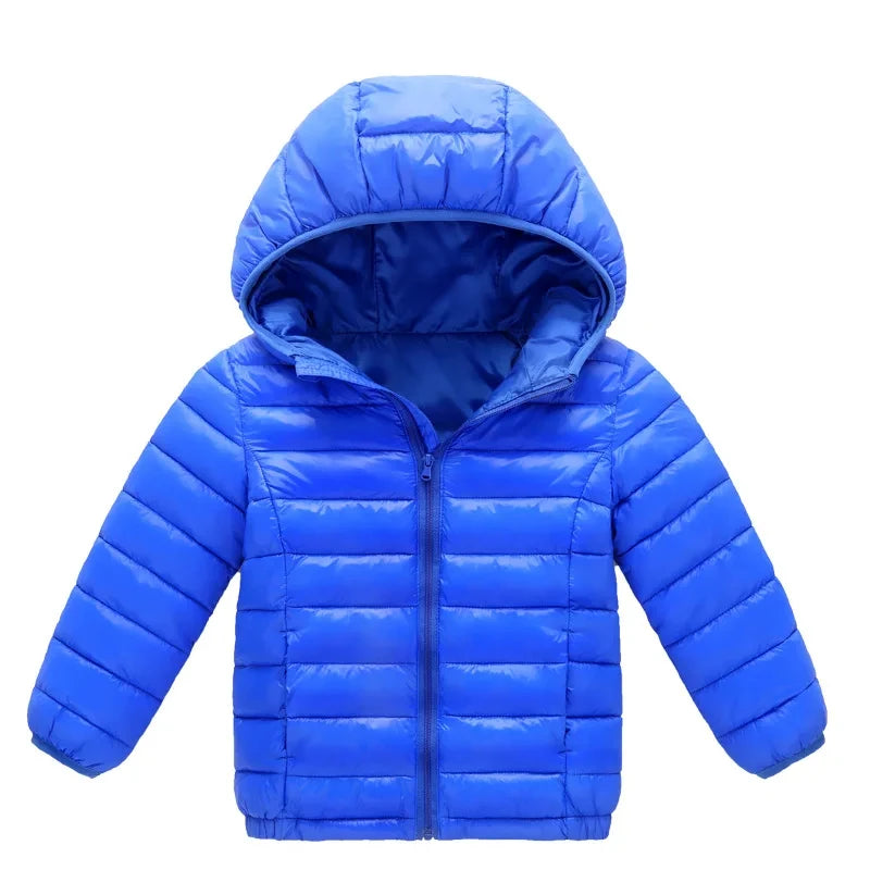 Warm Children's Down Jackets With Hood & Zipper - Red, Blue, Rose, Black, Navy Blue