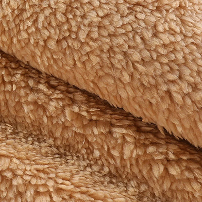 Cute Casual Warm Zip Coat With Hood and Fleece Lining - Beige