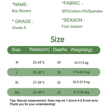 Сotton Breathable Boxer Shorts for Boys, 4 Pcs - Green, Grey, Blue, Yellow, White, Navy, Multicoloured