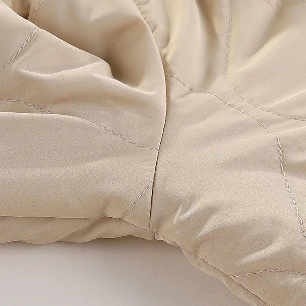 Cute Casual Warm Zip Coat With Hood and Fleece Lining - Beige