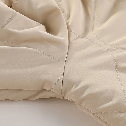 Cute Casual Warm Zip Coat With Hood and Fleece Lining - Beige