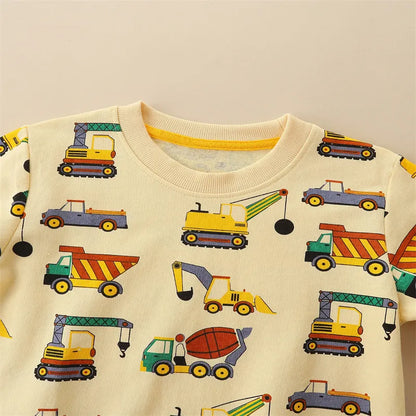 Jumping Meters 2-7T Cartoon Cars Boys Sweatshirts 2023 Autumn Boys Hooded Shirts Long Sleeve Sport Toddler Shirts O-neck Tops