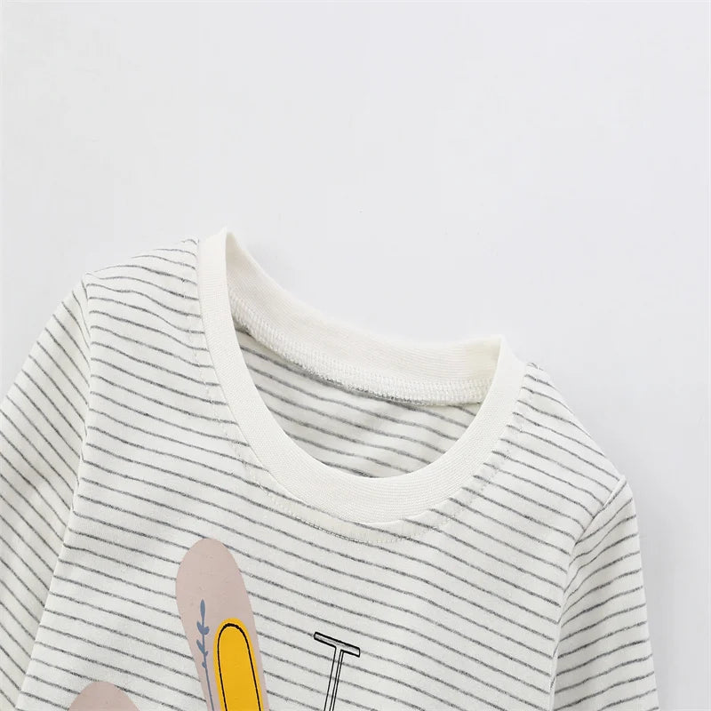 Soft Cotton Long Sleeve T-Shirts with Adorable Cartoon Prints - Grey