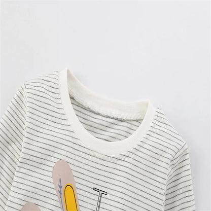 Soft Cotton Long Sleeve T-Shirts with Adorable Cartoon Prints - Grey