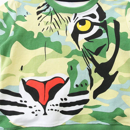 Boys Girls’ Long Sleeve Sweatshirt 100% Breathable Cotton,Tiger Print - Green