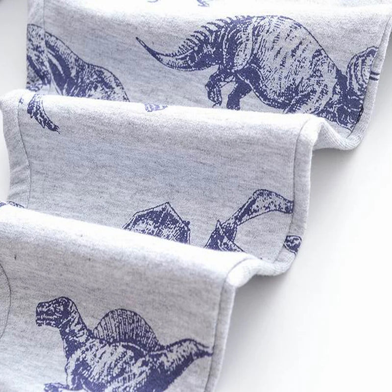 Cotton Warm Full Length Trousers with Dinosaur Pattern for Boys and Girls 2-7 Years Old - Grey