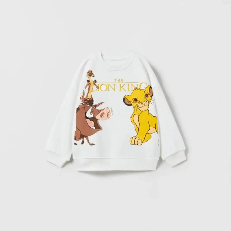 Kids' Loose-Fit Crew Neck Long-Sleeve Sweatshirt with Disney Print - White, Grey