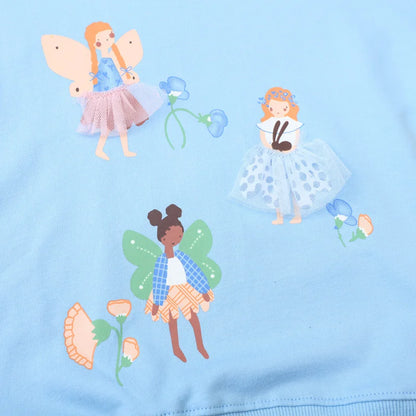 Girls' Long Sleeve Sweatshirts 100% Cotton Cartoon Appliques - Blue