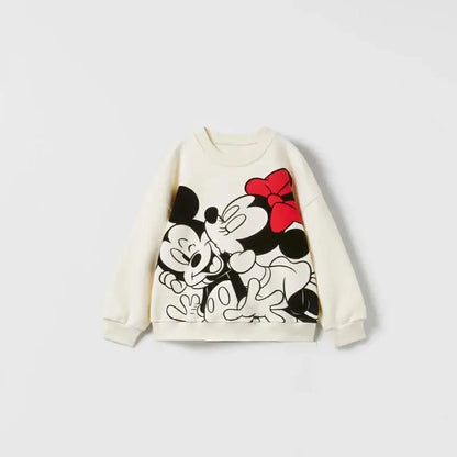 Kids' Loose-Fit Crew Neck Long-Sleeve Sweatshirt with Disney Print - White, Grey