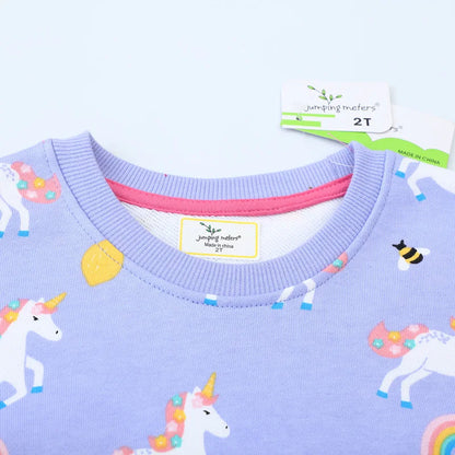 Girls’ Long Sleeve Sweatshirt 100% Breathable Cotton, Animal Print - Blue