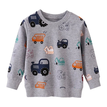 Boys’ Cotton Sweatshirt with Car Print – Grey, Blue, Red