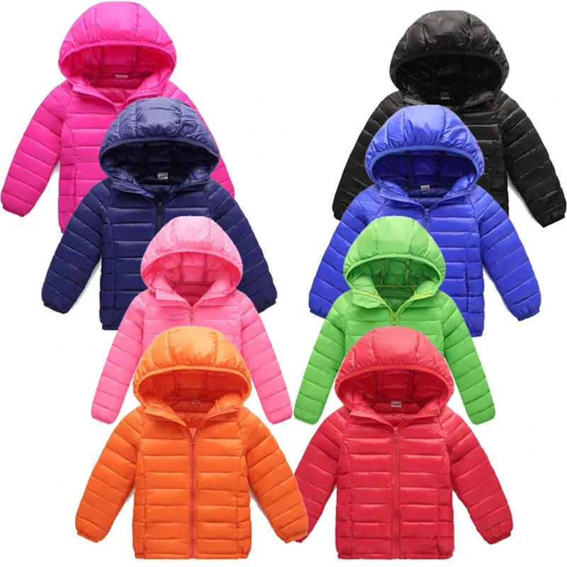 Warm Children's Down Jackets With Hood & Zipper - Red, Blue, Rose, Black, Navy Blue