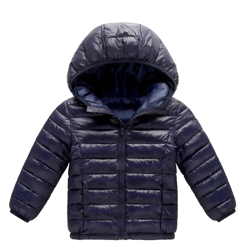 Warm Children's Down Jackets With Hood & Zipper - Red, Blue, Rose, Black, Navy Blue