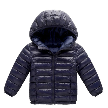 Warm Children's Down Jackets With Hood & Zipper - Red, Blue, Rose, Black, Navy Blue