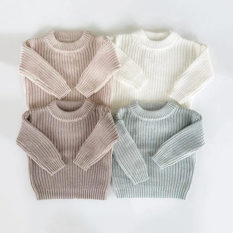 Casual Basic Knitted Kids Pullover - Pink, White, Beige, Grey, Black