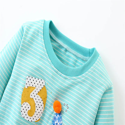Soft Cotton Long Sleeve T-Shirts with Adorable Cartoon Prints - Blue